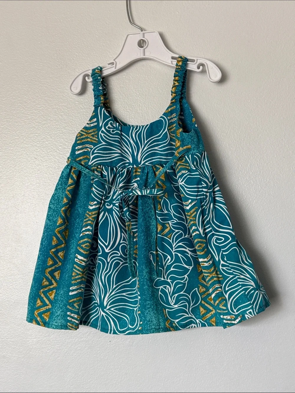 6 mos TROPICAL GROUP Hawaiian dress Honolulu baby girl teal floral cotton beach
